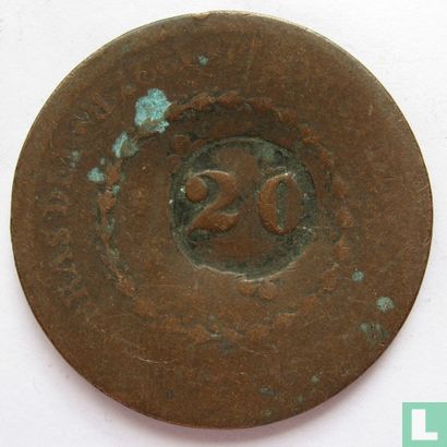 Brazil 20 réis 1835 (countermark on 40 réis 1827) - Image 1