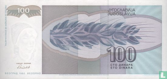 Yugoslavia 100 Dinara 1992 - Image 2