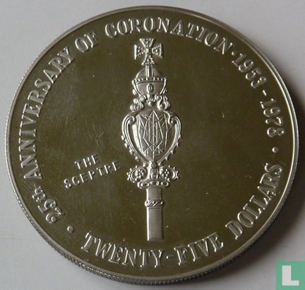 Îles Caïmans 25 dollars 1978 (BE) "25th anniversary Coronation of Queen Elizabeth II - Royal sceptre" - Image 2