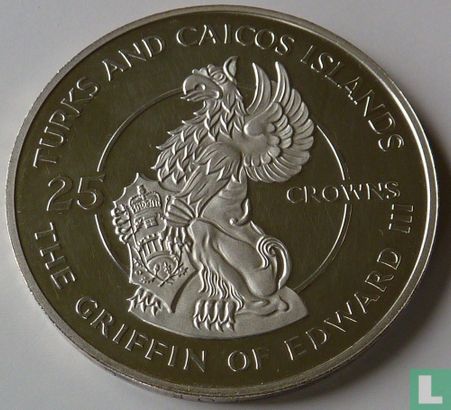 Turks- en Caicoseilanden 25 crowns 1978 (PROOF) "25th anniversary of the Coronation of Elizabeth II - Griffin of Edward III" - Afbeelding 2
