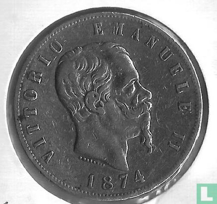 Italy 5 lira 1874 KM# 8.3 (1874) - Italy - LastDodo