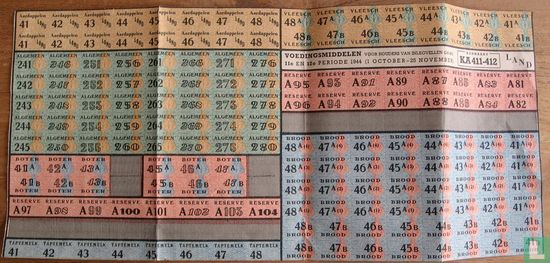 Bonkaart KA 411-412 Voedingsmiddelen voor houders van inlegvellen GA 401, 11e en 12e periode 1944 (1 october - 25 november)