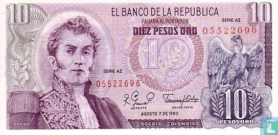 Kolumbien 10 Pesos Oro 1975 - Bild 1