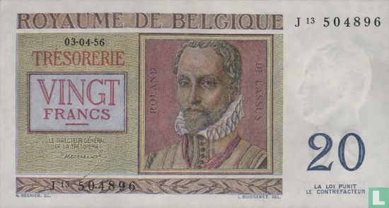 België 20 Frank 1956 - Afbeelding 1