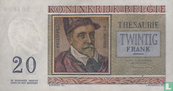 Belgique 20 Francs 1956 - Image 2
