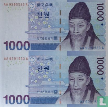 Zuid-Korea 1.000 Won uncut - Afbeelding 1