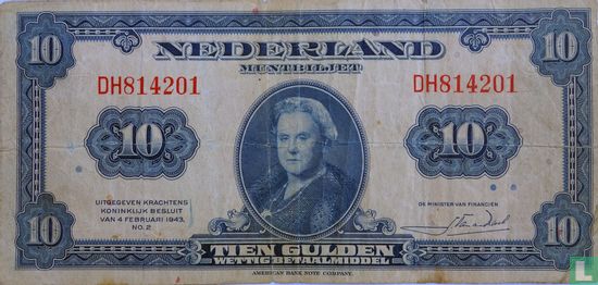 Muntbiljet 10 Gulden 1943 - Afbeelding 1