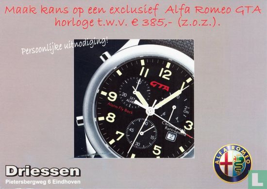 Driessen "Maak kans op een exclusief Alfa Romeo GTA horloge t.w.v. € 385,- (z.o.z.)."  - Afbeelding 1