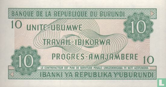 Burundi 10 Francs 1991 - Afbeelding 2