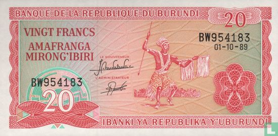 Burundi 20 Francs 1989 - Afbeelding 1