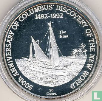Turks- en Caicoseilanden 20 crowns 1991 (PROOF) "500th anniversary of Columbus' discovery of the New World - Niña" - Afbeelding 2