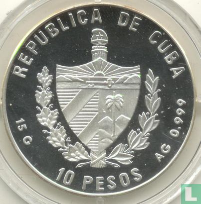 Cuba 10 pesos 1997 (PROOF) "150 years First Post Service" - Image 2