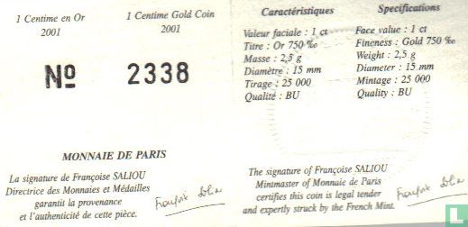 France 1 centime 2001 (or) - Image 3