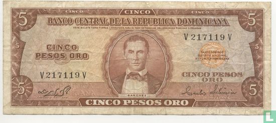 République Dominicaine 5 Pesos Oro 1975 - Image 1