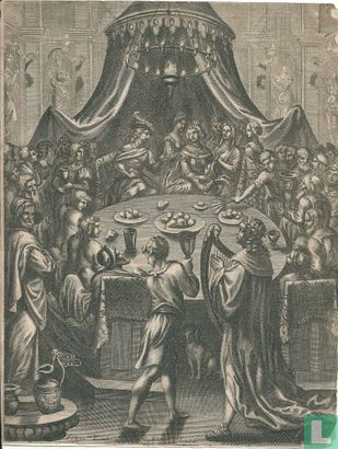 Aeneas zit bij koning Dido van Cathago aan tafel
