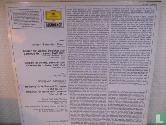 J.S. Bach Violinkonzerte Nr. 1+2 / L. Van Beethoven Romanzen Nr. 1+2 - Afbeelding 2