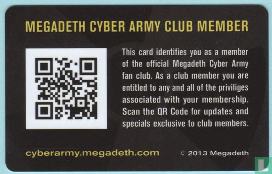 Megadeth Pass, Cyber Army Membership Pass, 2013 - Afbeelding 2