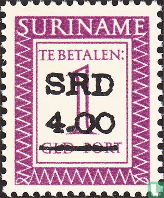 Postage due stamp, surcharged