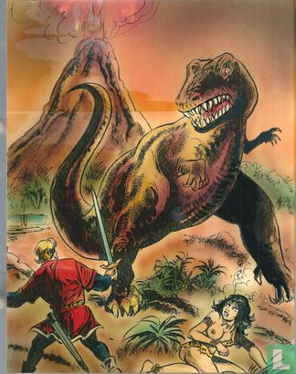 [Zonder titel] (Rode Ridder en Demoniah in gevecht met Dinosaurus )