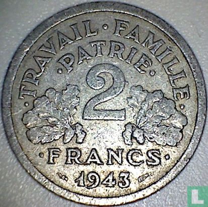 France 2 francs 1943 (missstrike - without B) - Image 1