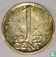 Nederland 1 cent 1957 verguld - Afbeelding 1