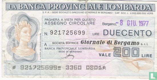 Bergamo 200 Lire 1977 - Afbeelding 1