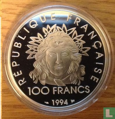 Frankrijk 100 francs 1994 (PROOF) "1996 Summer Olympics in Atlanta - Discus Thrower" - Afbeelding 1