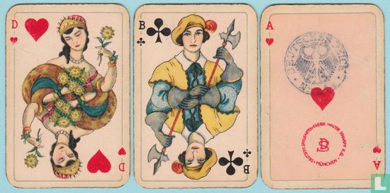 Patience No. 25, Walter Scharff K.G., München, 52 Speelkaarten + 1 joker + 1 extra card, Playing Cards, 1925 - Afbeelding 1