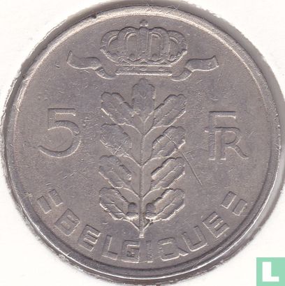 Belgique 5 francs 1975 (FRA - frappe monnaie - avec RAU) - Image 2