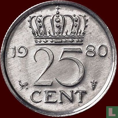 Nederland 25 cent 1980 (proefslag) - Afbeelding 1