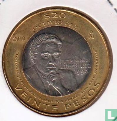 Mexico 20 pesos 2010 "20th anniversary Octovio Paz won Nobel Prize for literature" - Afbeelding 1