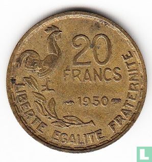 France 20 francs 1950 (without B - G.GUIRAUD - 3 feathers) - Image 1