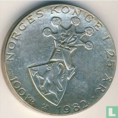 Norwegen 100 Kroner 1982 "25th Anniversary of King Olav's Reign" - Bild 1