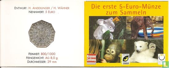 Autriche 5 euro 2002 (folder - ours polaire) "250th anniversary of the Schönbrunn Zoo" - Image 2