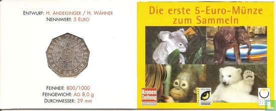 Austria 5 euro 2002 (folder - orangutan) "250th anniversary of the Schönbrunn Zoo" - Image 2