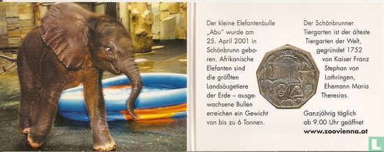 Autriche 5 euro 2002 (folder - éléphant) "250th anniversary of the Schönbrunn Zoo" - Image 1
