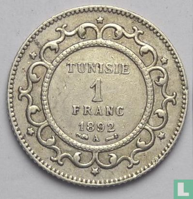 Tunisie 1 franc 1892 (AH1309) - Image 1