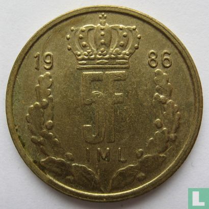 Luxembourg 5 francs 1986 (type 2) - Image 1