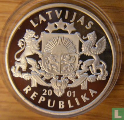 Latvia 1 lats 2001 (PROOF) "Ice Hockey player Olympics salt lake city" - Image 1