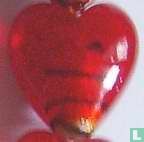 Glasperle "Herz" mit Silberfolie rot