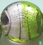 Glasperle "Button" mit Silberfolie grün/silber