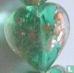 Glasperle "Herz" mit Goldfolie grün