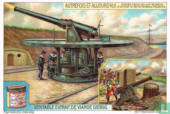Ancien canon en cuir et pièce d'artillerie de forteresse moderne