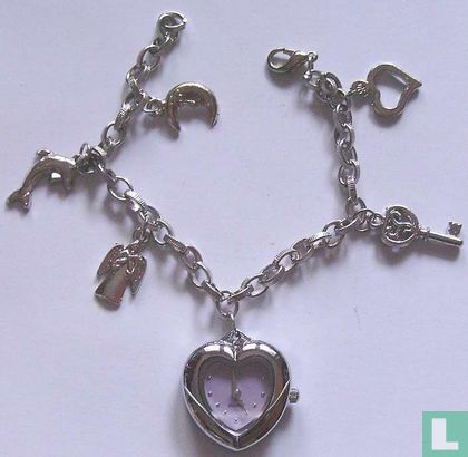 Bettelarmband mit Uhranhänger lila Herzform - Afbeelding 1