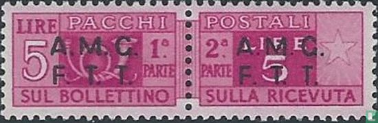 Italienische Paketmarke mit Aufdruck AMGFTT