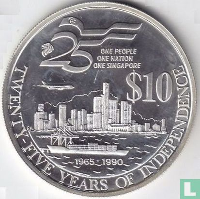 Singapore 10 dollars 1990 (PROOF) "25th anniversary of Independence" - Afbeelding 2