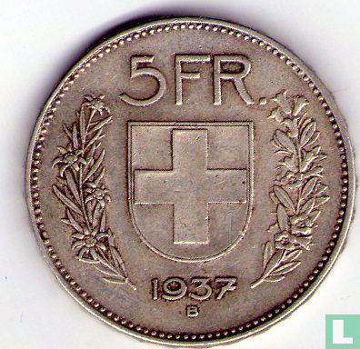 Suisse 5 francs 1937 - Image 1