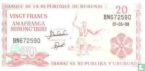 Burundi 20 Francs 1988 - Afbeelding 1
