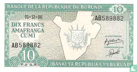 Burundi 10 Francs 1986 - Bild 1