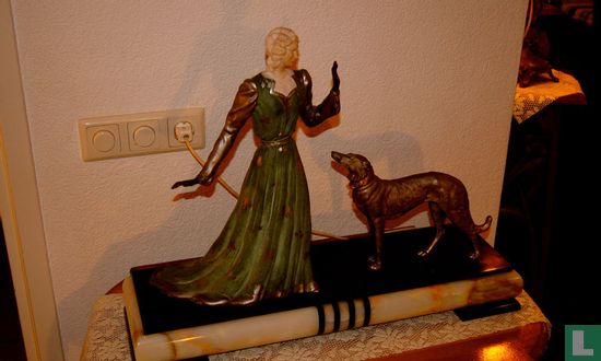 art deco woman with greyhound ca 1930